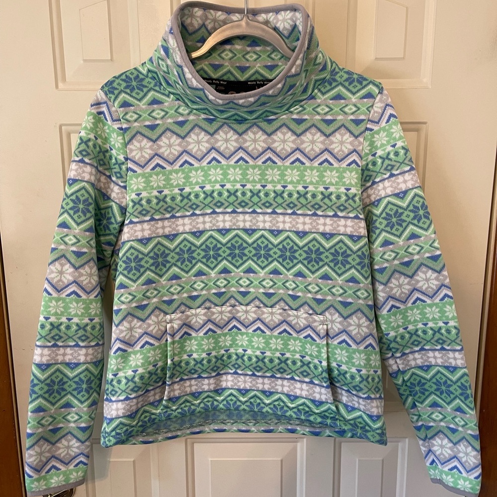 Patterned Cowl Neck Sweater in Green and Blue